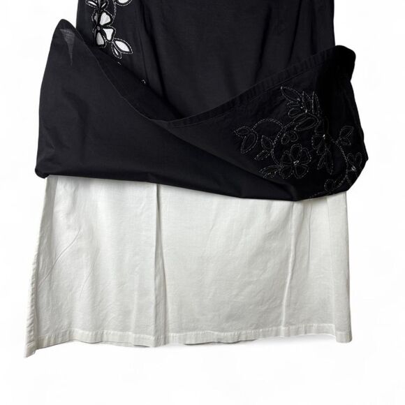 Y2K Black Cotton Midi Skirt White with 3D Floral Embroidery Layered Size 12 - Picture 7 of 9